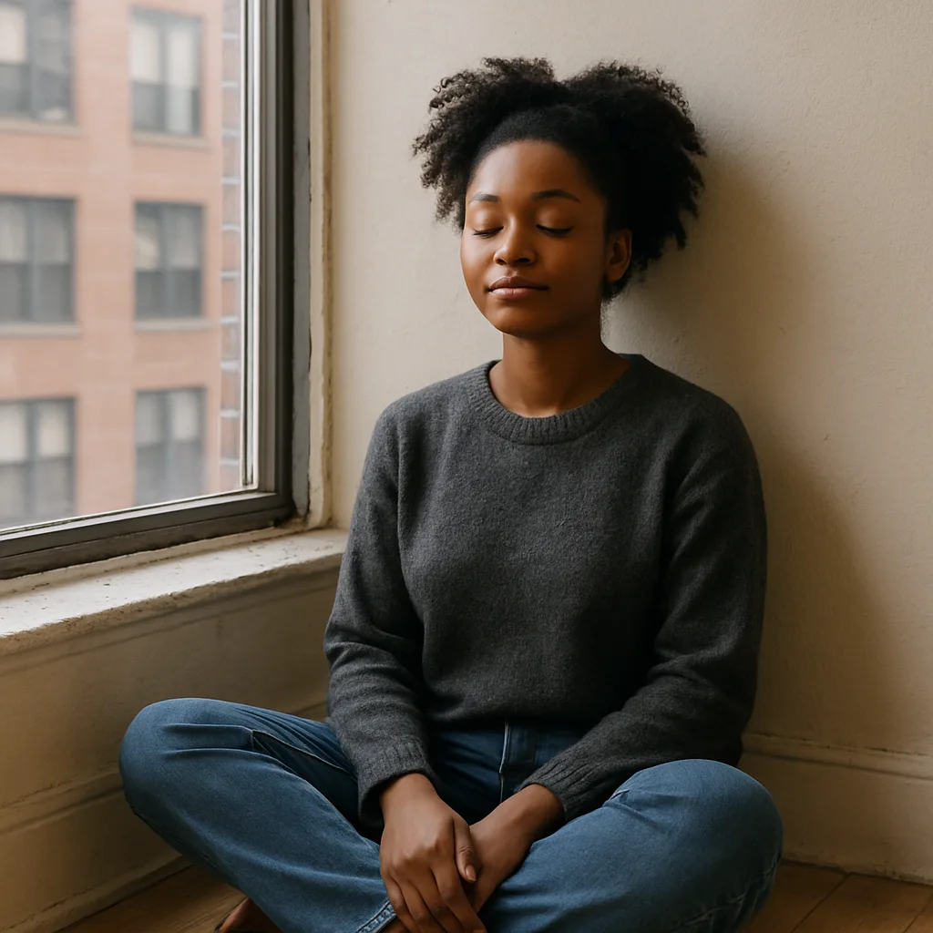 Black college girl in reset mode.